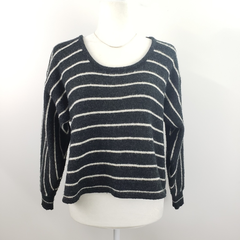 Cotton On Wool Sweater S Charcoal Gray White Striped Scoop Neck Layering Preppy